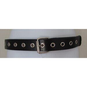 Black Genuine Leather Grommet Belt - Small